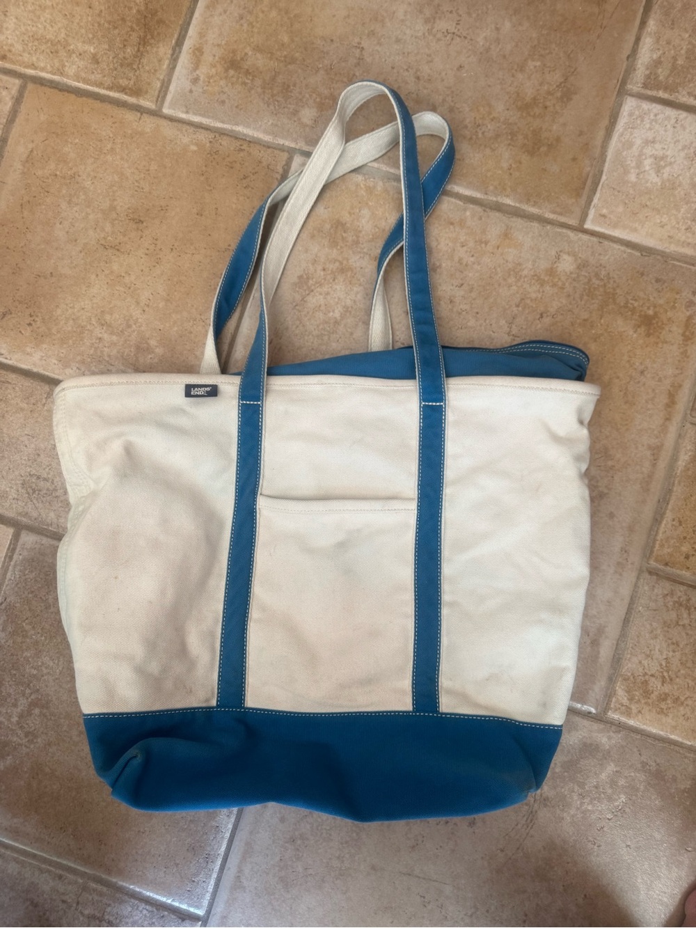 Lands End Canvas Tote Bag with Teal Trim - Women Bags
